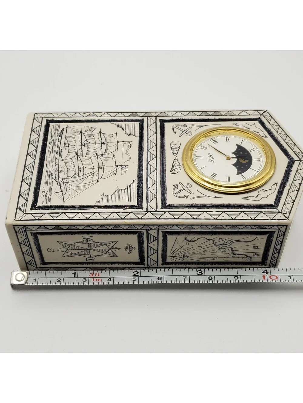 Quartz Nautical  Design Moonphase Desk Clock For Parts Or Repair